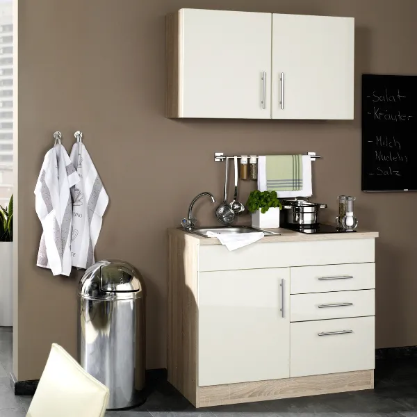 Kitchenette Toto 100cm avec plaque de cuisson - crème brillant