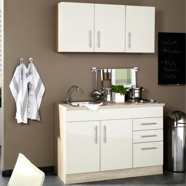 Kitchenette Toto 120cm avec plaque de cuisson - crème brillant