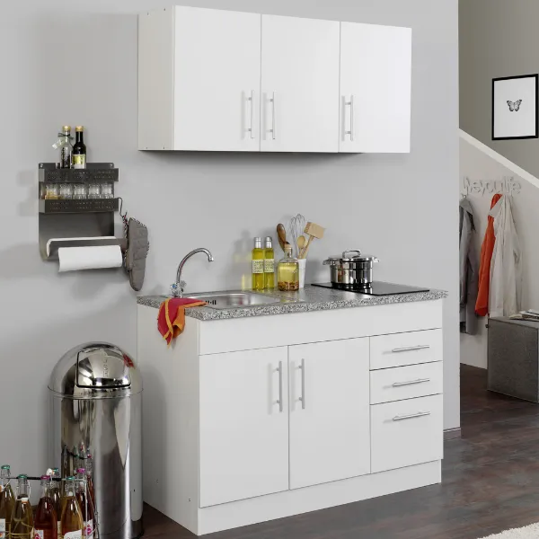 Kitchenette Toto 120cm avec plaque de cuisson - blanc/marbre