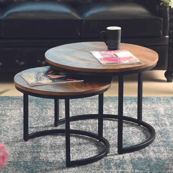 Ensemble de 2 tables basses Gaja-bois de mango