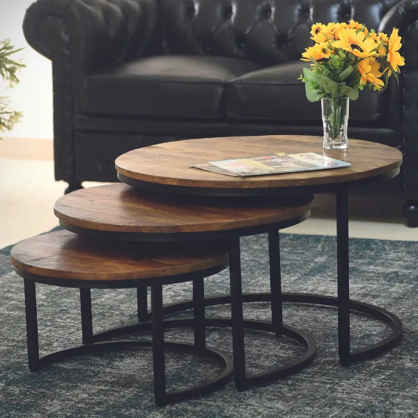 Ensemble de 3 tables basses Gaja-bois de mango