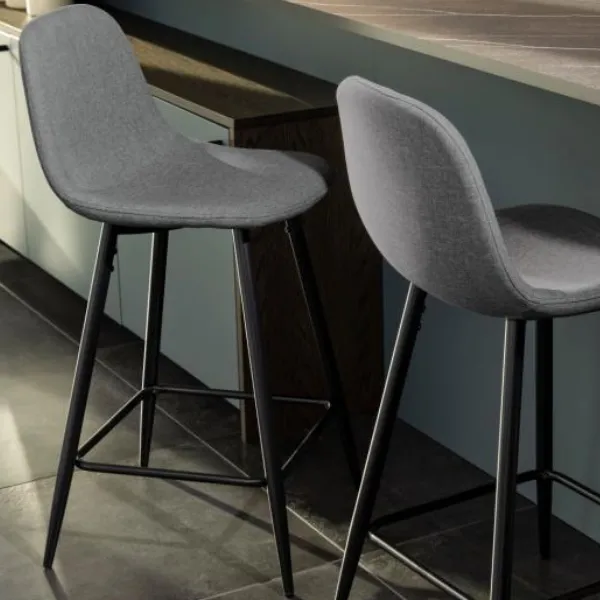 Tabouret de bar en tissu Wilhelm, H:65cm - gris clair/noir