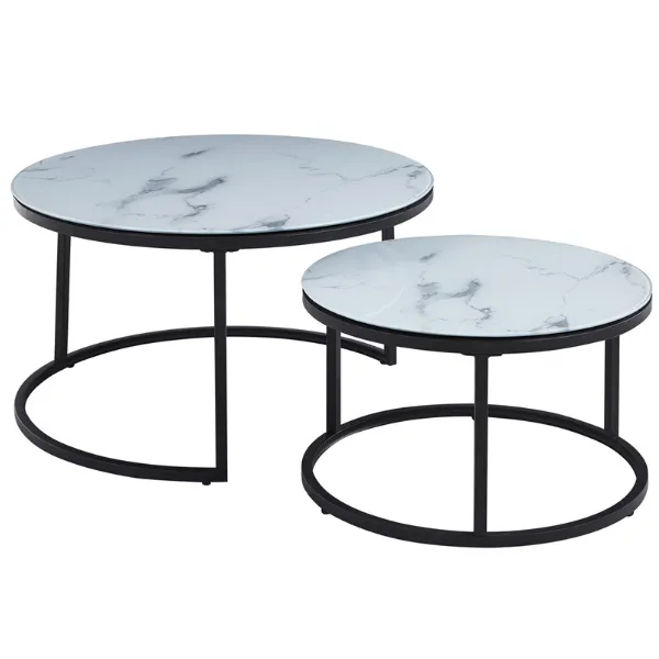 Ensemble de tables basses Boston Ø80 et Ø60cm - marbre blanc