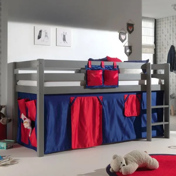 Lit mi-hauteur Charlotte avec tente de lit Domino - gris