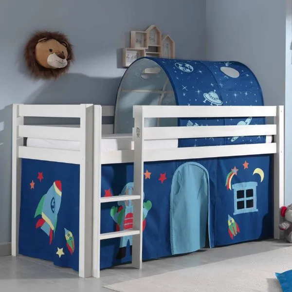 Lit mi-hauteur Charlotte avec tente et tunnel de lit Astro - blanc