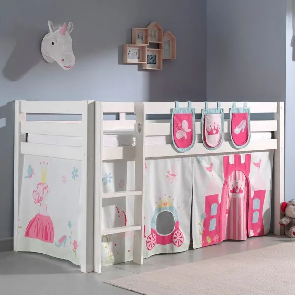 Lit mi-hauteur Charlotte avec tente et sacs de rangement Princess II - blanc