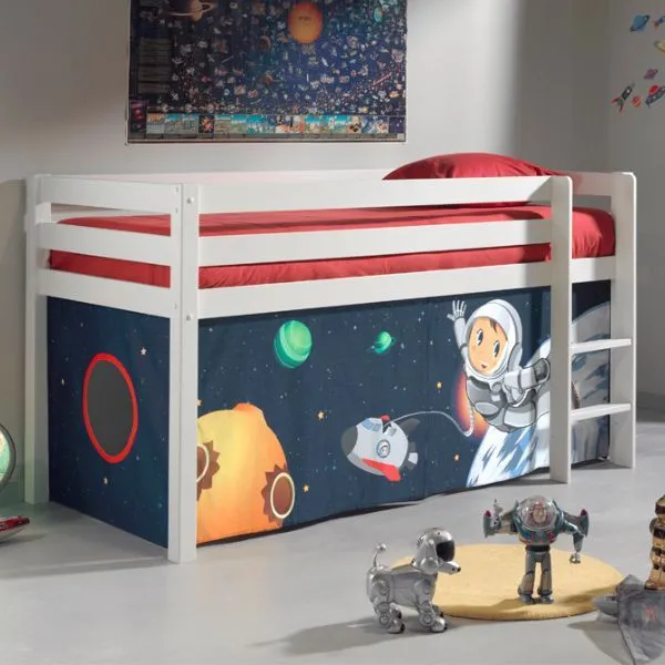 Lit mi-hauteur Charlotte avec tente de lit Astronaute - blanc