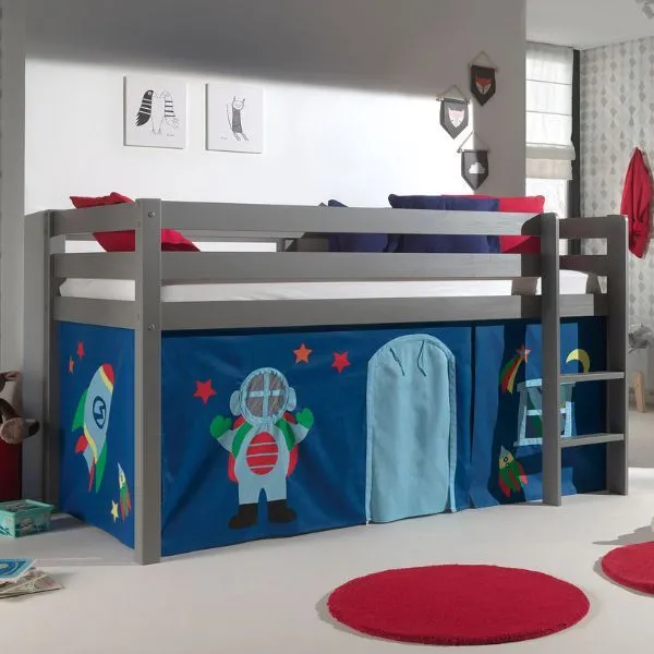 Lit mi-hauteur Charlotte avec tente de lit astro - gris