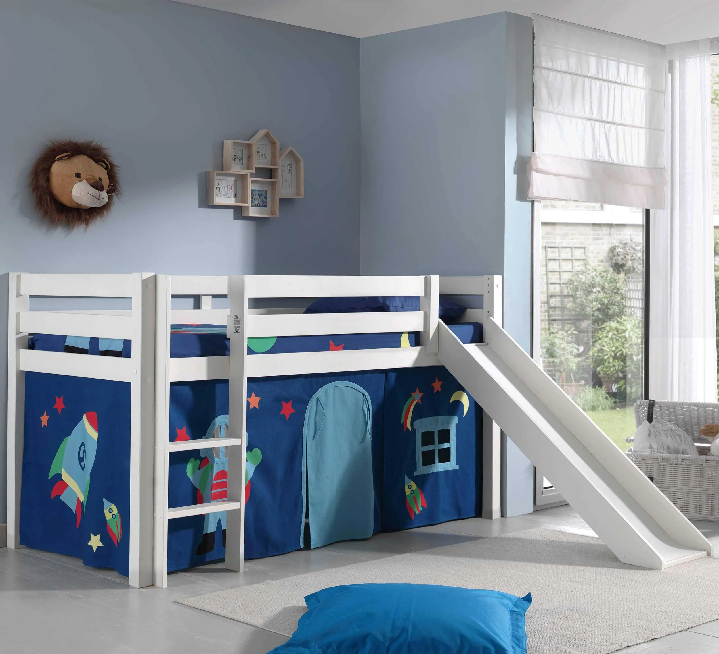 Lit mi-hauteur Astrid blanc avec toboggan - astro