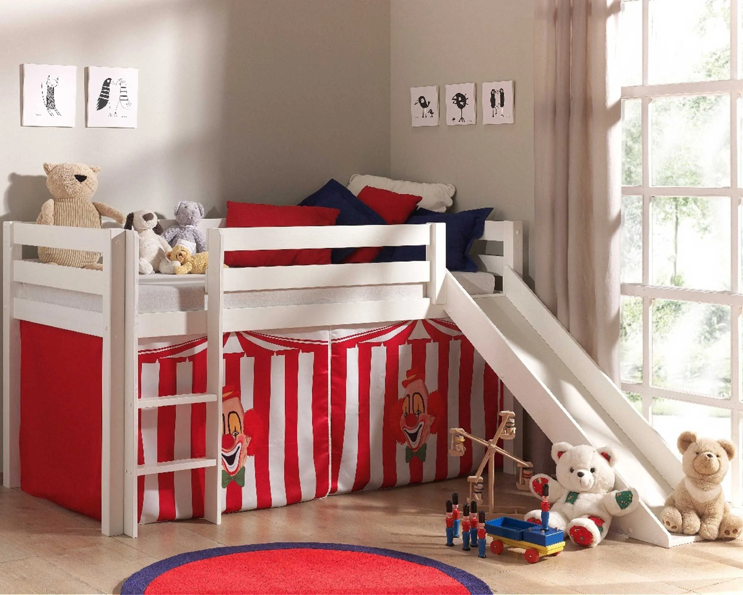 Lit mi-hauteur Astrid avec toboggan & tente cirque
