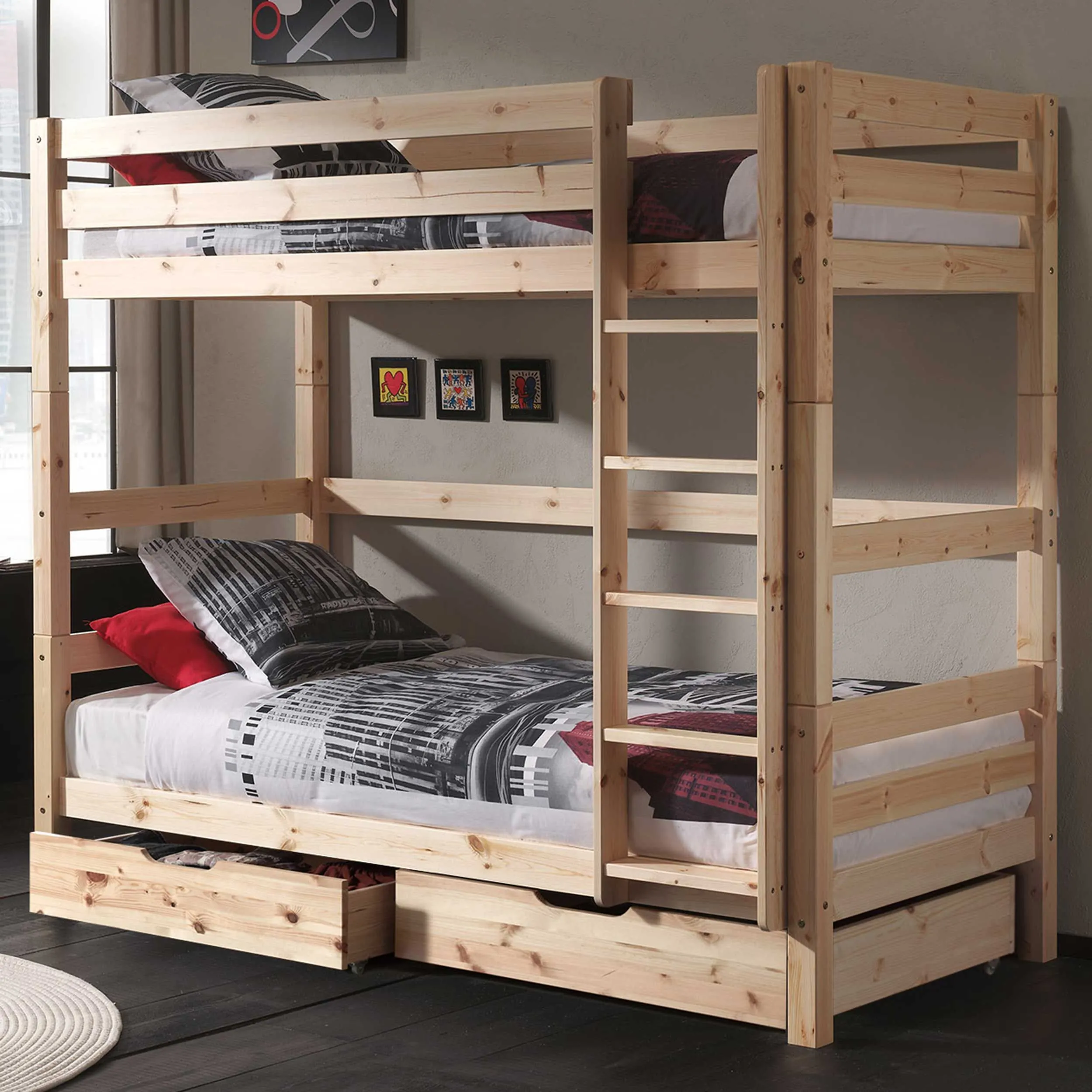 Lit superposé Claire avec tiroirs-lit - bois de pin