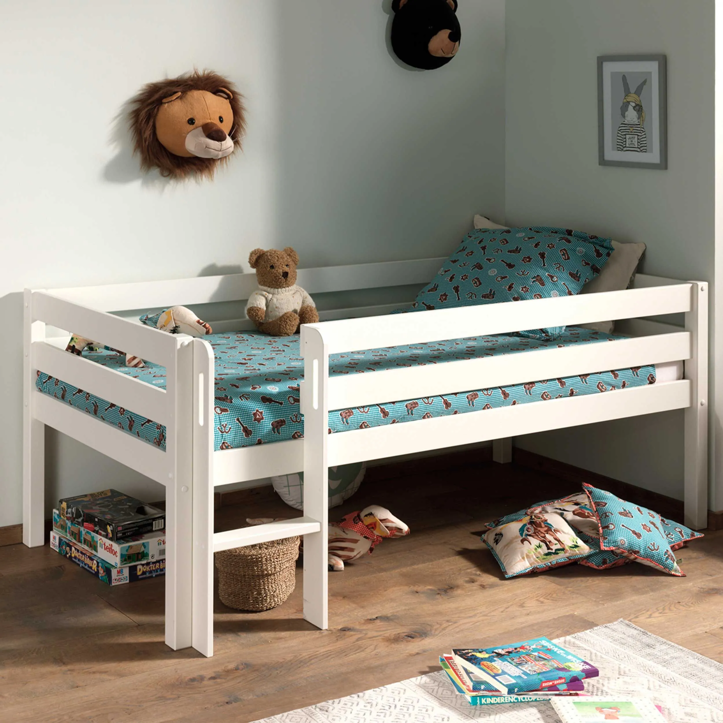 Lit mi-hauteur Pip 90 x 200 bois de pin - blanc