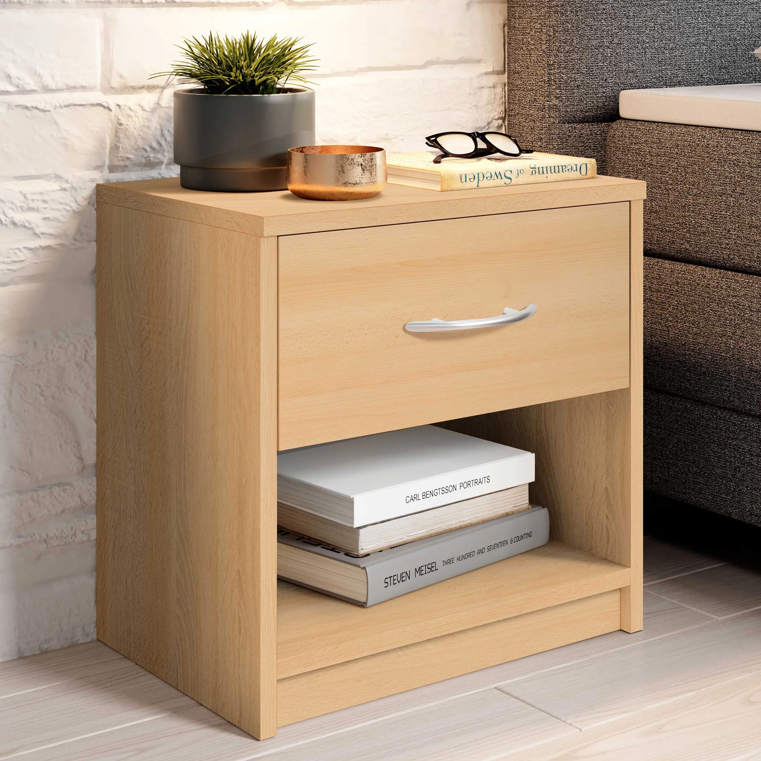 Table de chevet Beppu avec 1 tiroir - hêtre