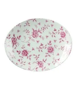 Assiette plate ovale Rose Chintz Cranberry porcelaine vitrifiée 31,7x25,5 cm Vintage Prints Churchill