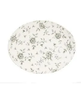 Assiette plate ovale Rose Chintz Gris porcelaine vitrifiée 31,7x25,5 cm Vintage Prints Churchill