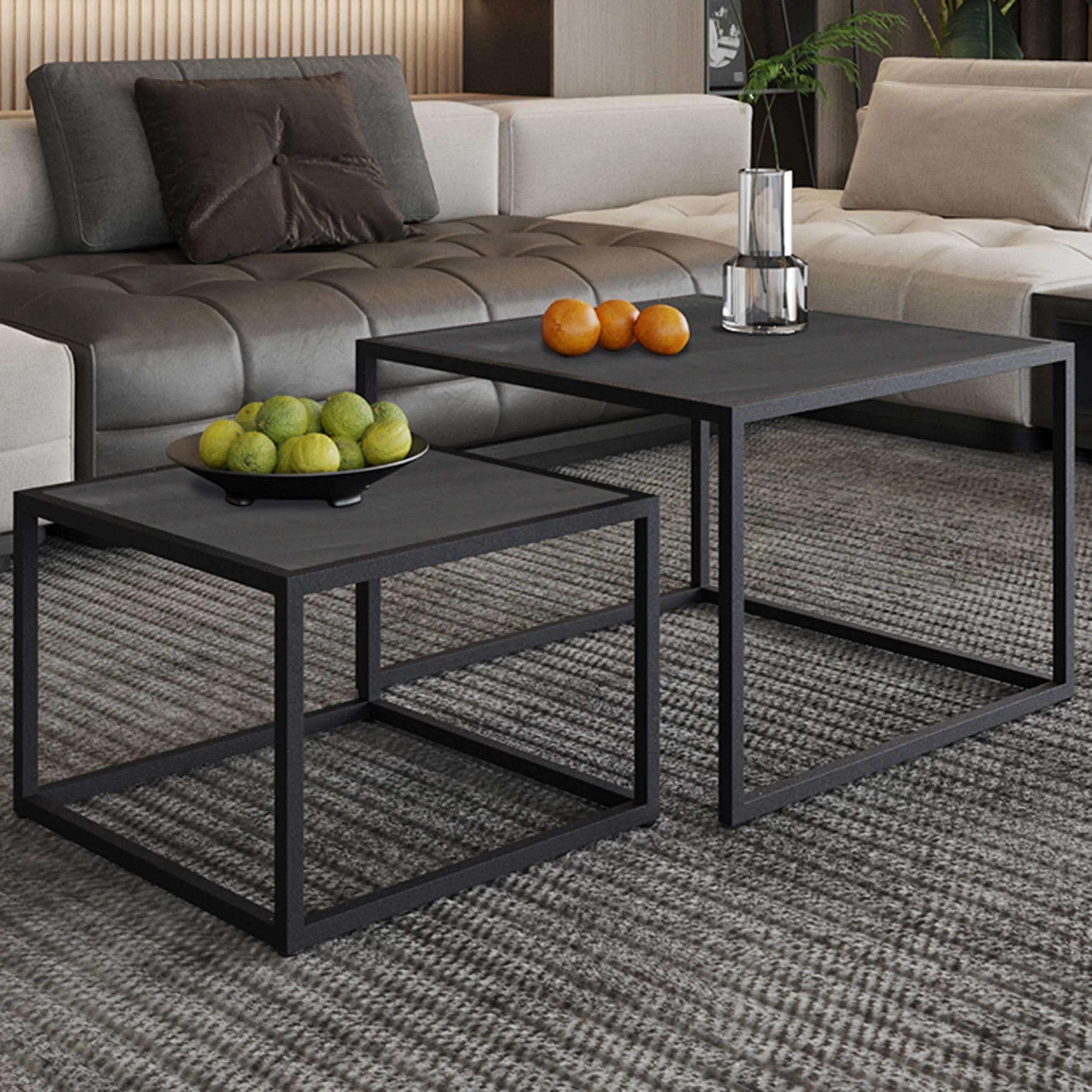 Lot de 2 tables basses Fabray industriel-bois de mango noir