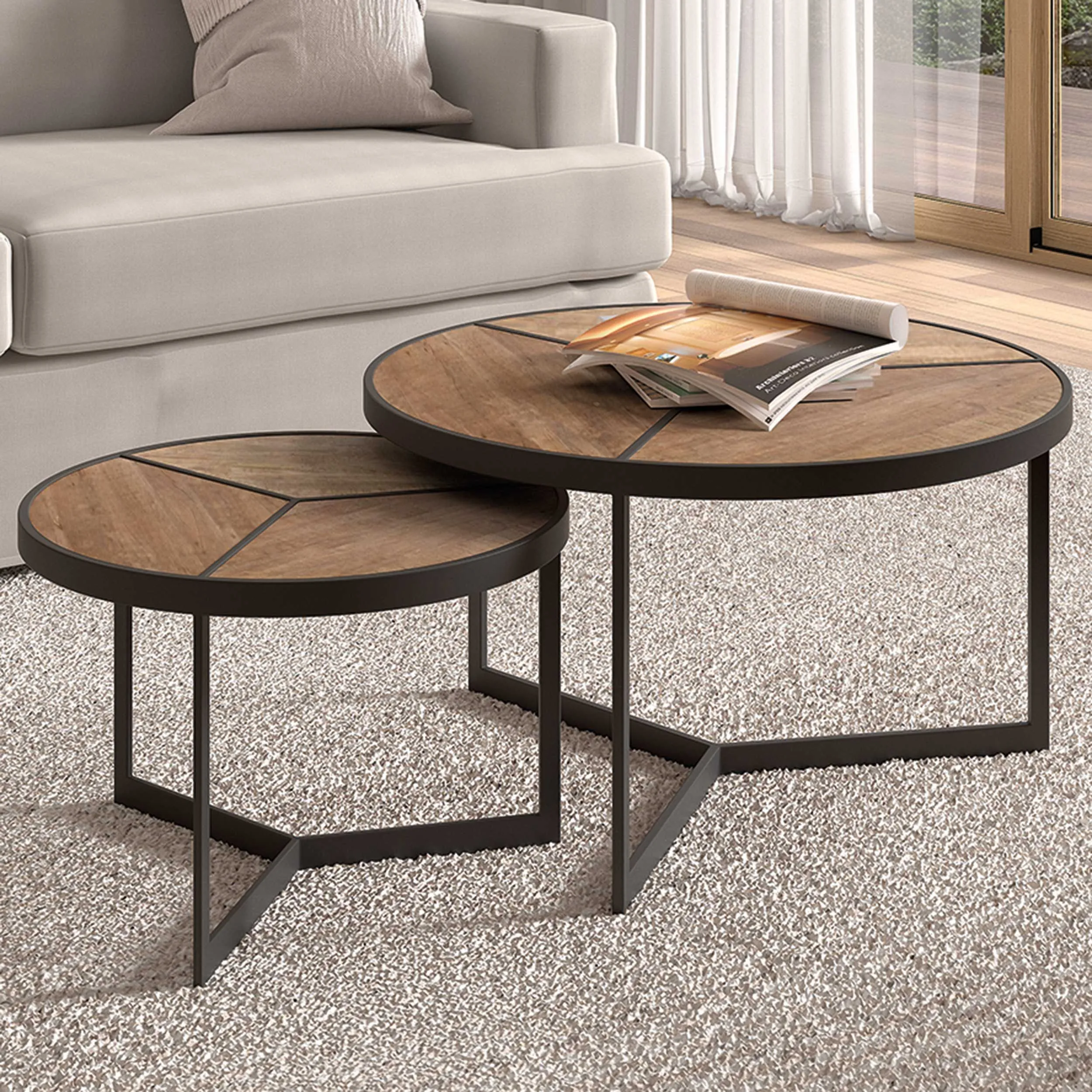 Lot de 2 tables basses Arya - bois de mango