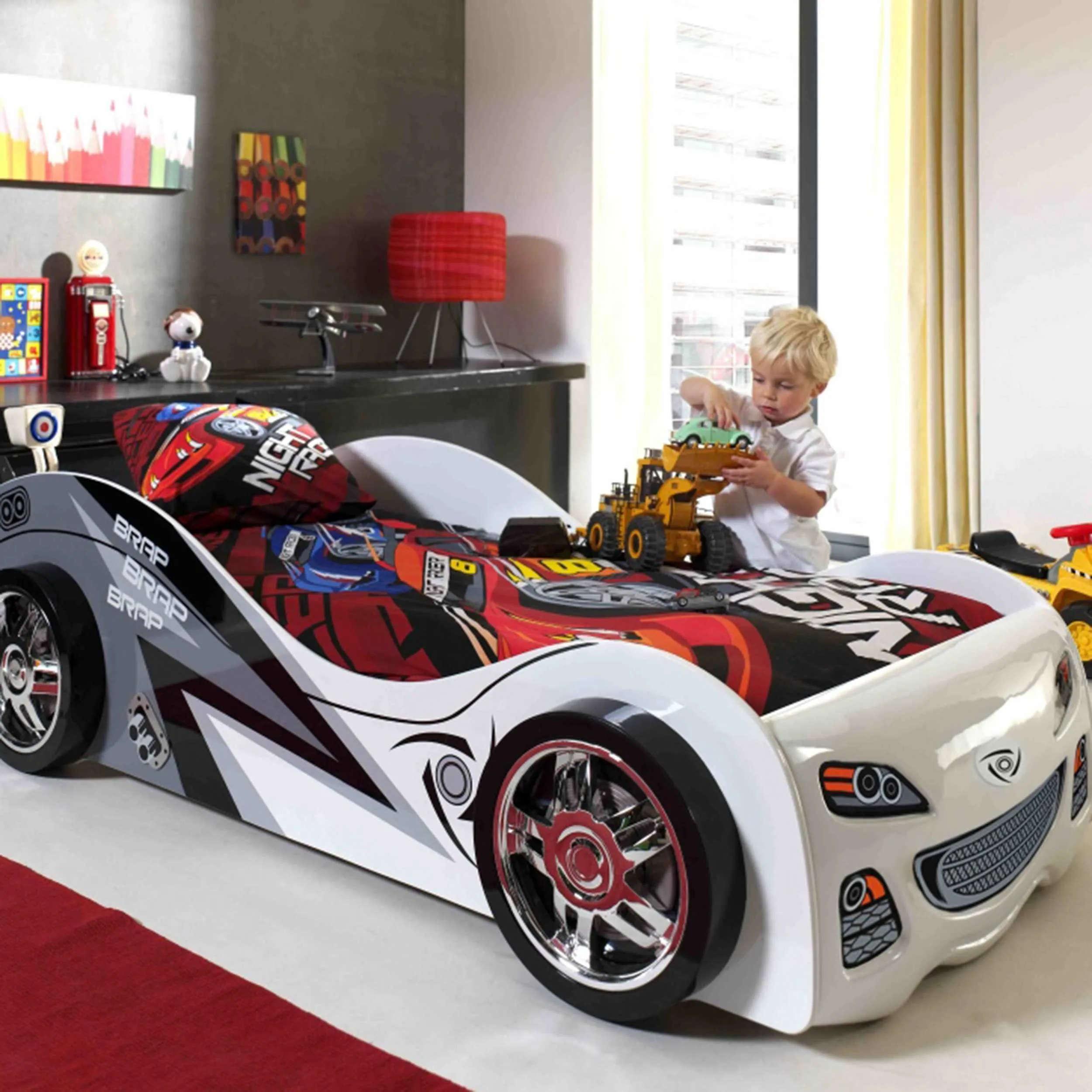 Lit voiture Brap Brap 90x200cm - blanc