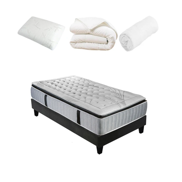 Pack à matelas à ressorts ensachés + sommier + accessoires