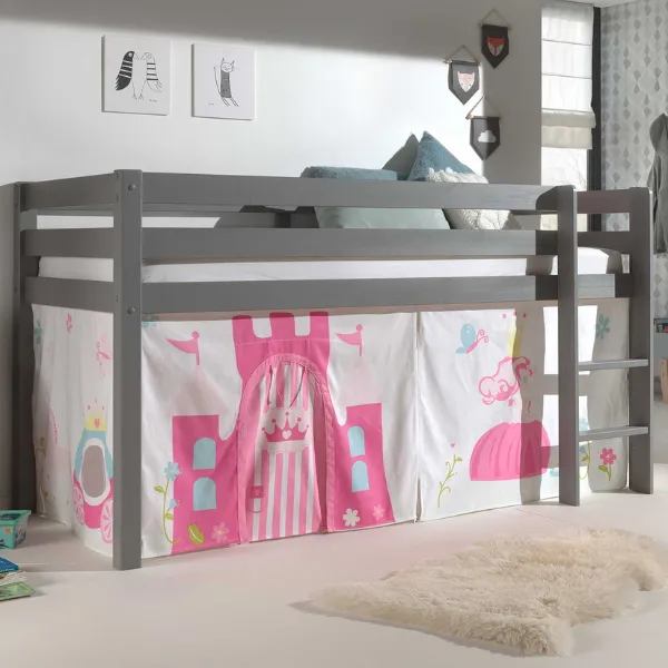 Lit mi-hauteur Charlotte avec tente de lit Princess II - gris