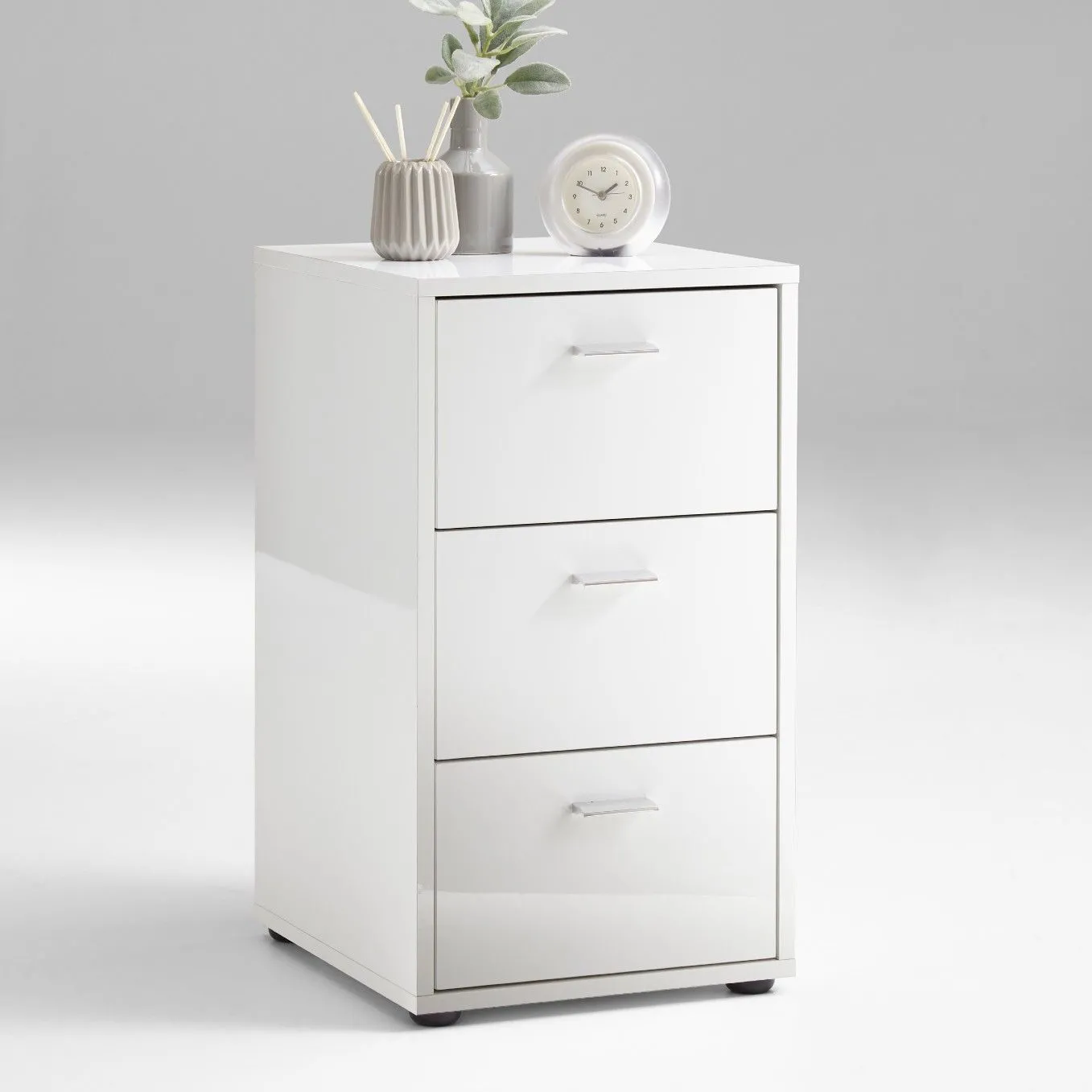 Table de chevet Valerie 3 tiroirs - blanc brillant