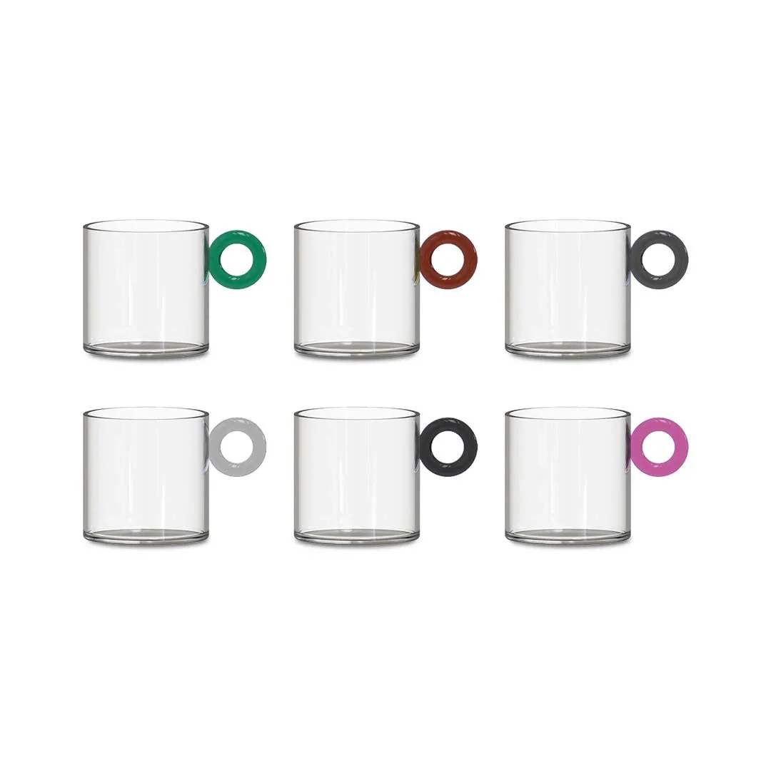 WD LifeStyle Set of 6 Borosilicate Glass Coffee Cups 100ml Cc Ring Han