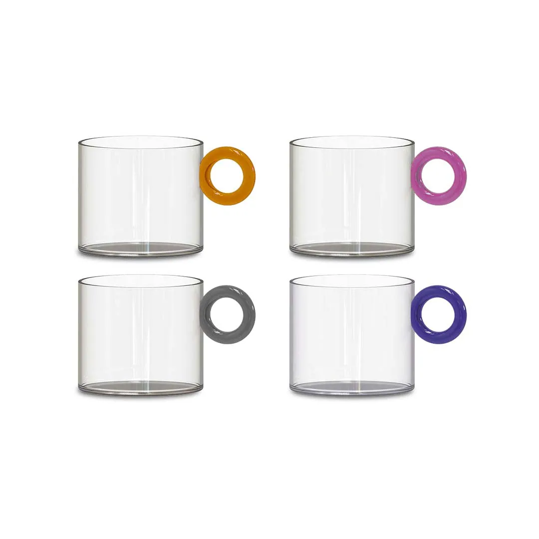 WD LifeStyle Set of 4 Borosilicate Glass Tea Cups 300 ml Ring Handle M