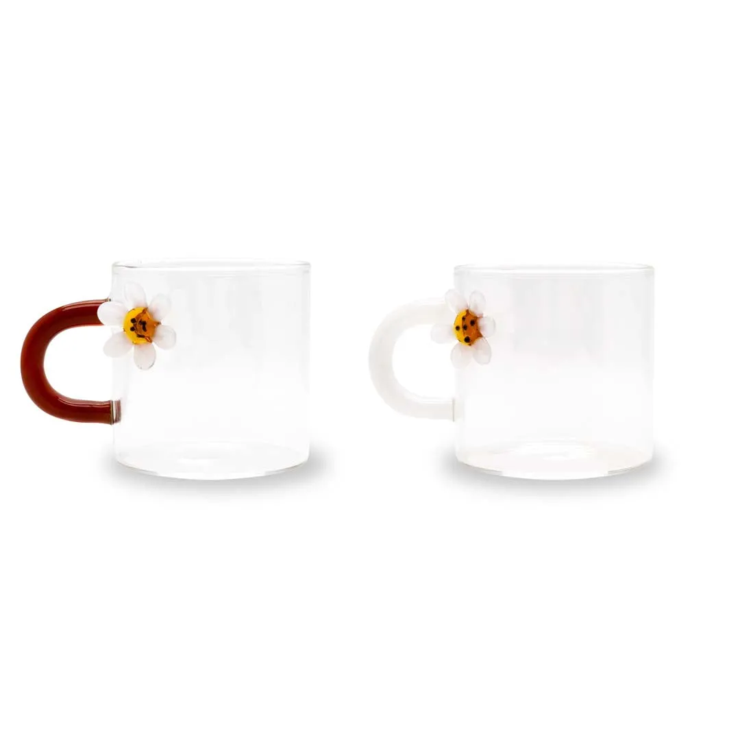 WD LifeStyle Set of 2 Coffee Cups Borosilicate Glass 130 Ml Daisy Deco