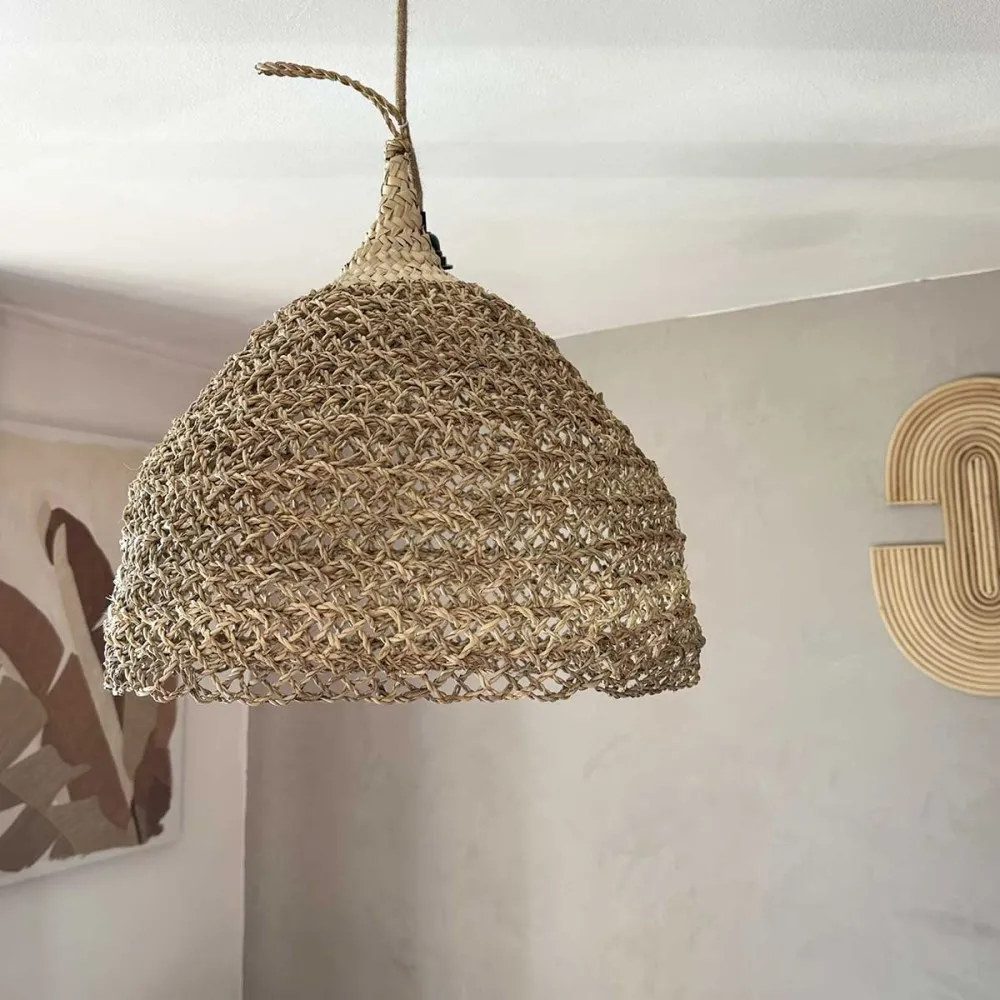 Abat jour pour Lustre en corde de palmier coloris naturel