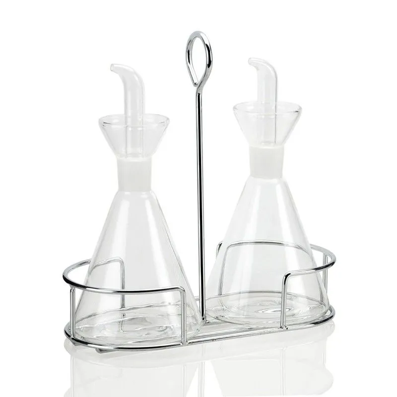 Huileur / Burette Flacon avec Verre / Support Chrome, 20x10x20cm