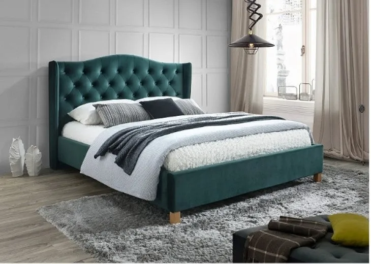 Lit recouvert de tissu Aspen Velvet, Vert, 180 x 200 cm