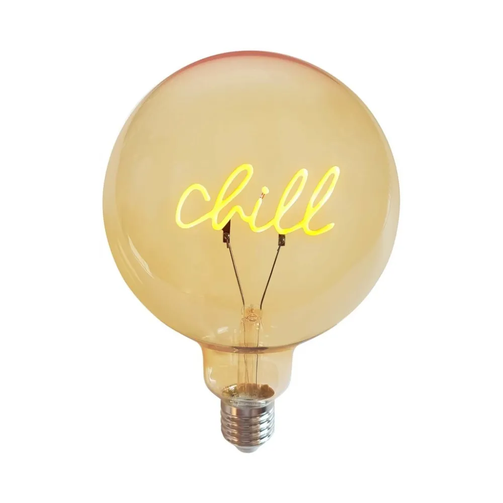 Ampoule LED E27 ambrée mot Chill D12.5cm