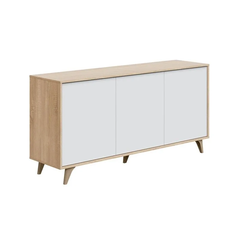 Buffet 3 portes en bois naturel/blanc, 154x40x75 cm | KIKU