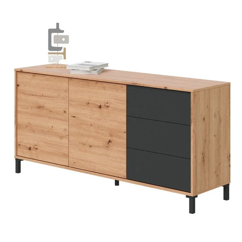 Buffet en bois naturel/gris anthracite, 154x41x74 cm | BROOKLYN