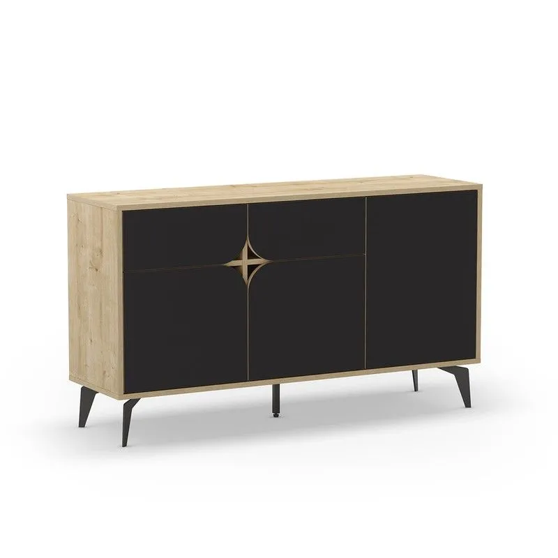 Buffet en bois couleur noir et chêne, 140 x 40 x 79,3 cm | Nola