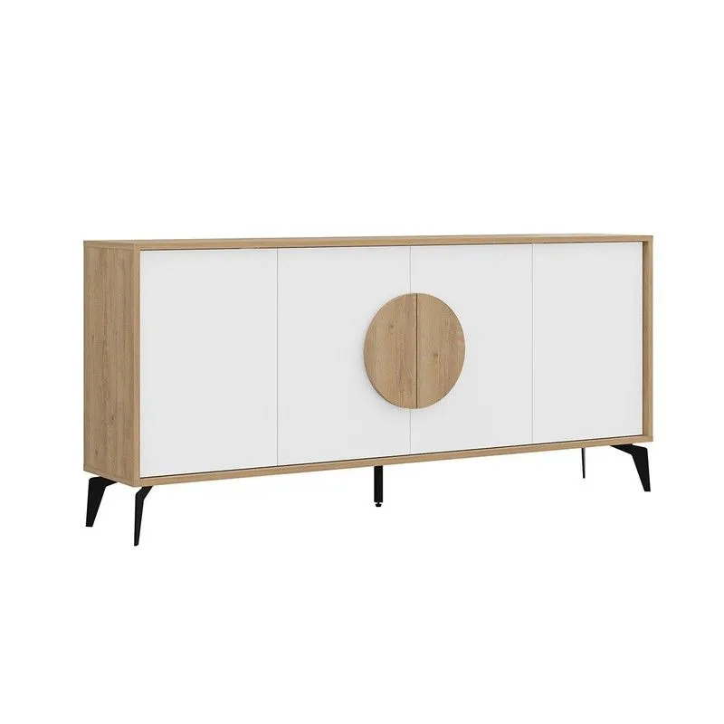 Buffet en bois et métal couleur blanc et chêne, 180 x 40 x 82 cm | Vae