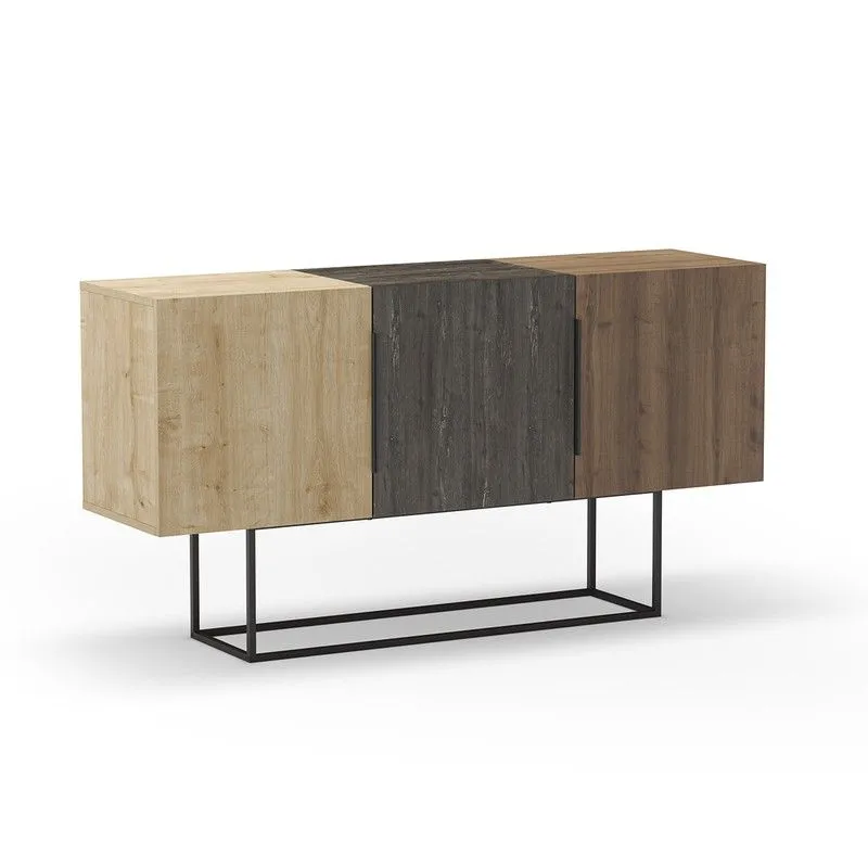 Buffet en bois et métal couleur chêne et noyer, 150 x 40 x 79,7 cm | Titan