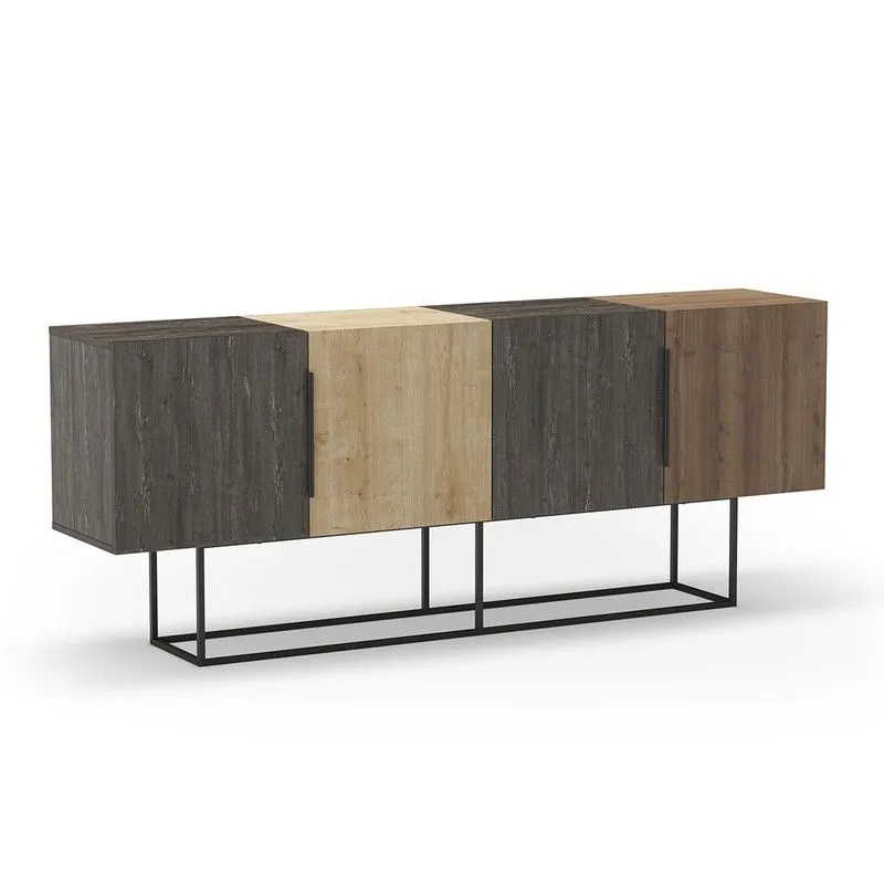 Buffet en bois et métal couleur chêne et noyer, 200 x 40 x 79,7 cm | Titan