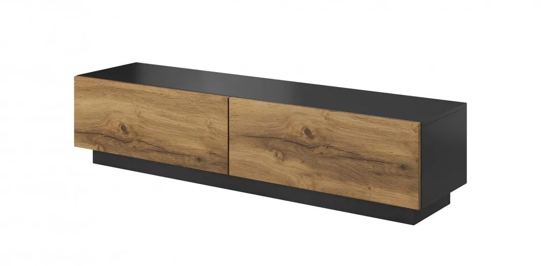Commode TV en bois et MDF, avec 2 portes Livo RTV-160S Chêne Wotan / Anthracite, l160xA40xH38 cm