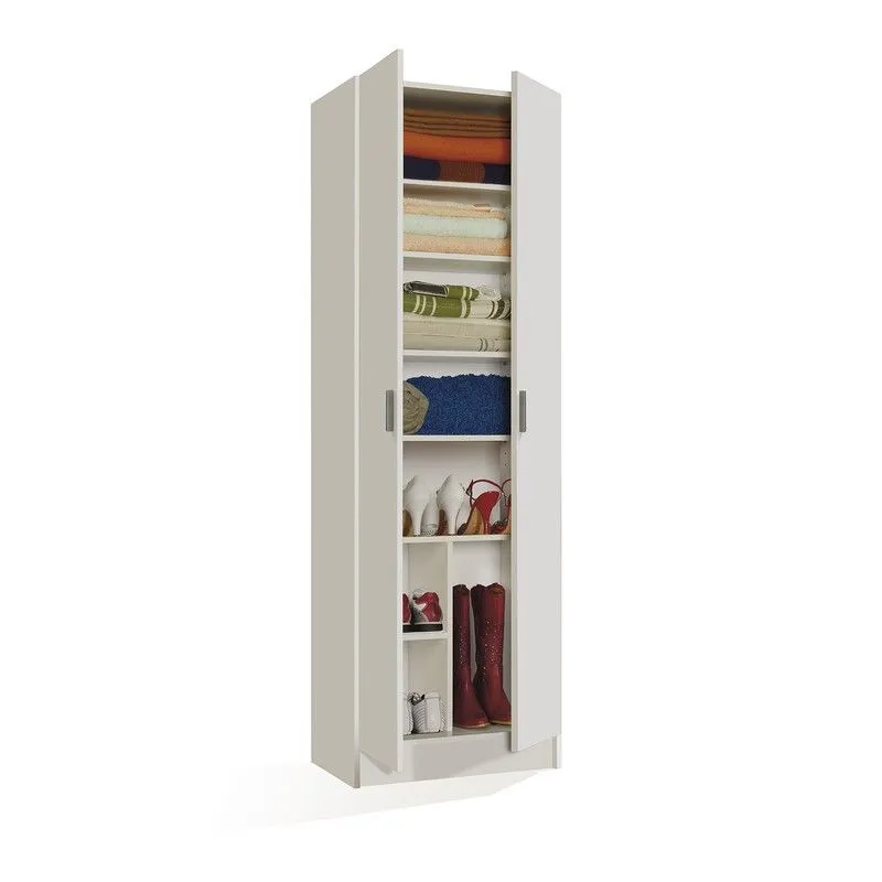 Armoire avec étagères blanches et 2 portes, 59x37x180 cm
