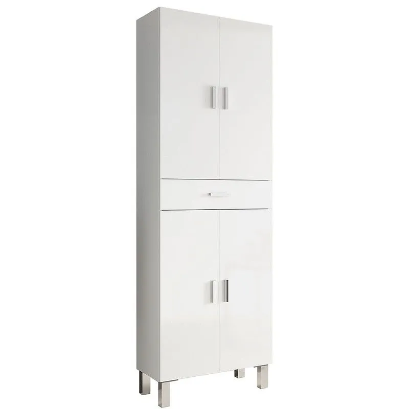 Meuble de salle de bain en blanc brillant avec 4 portes, Aruba, 60 x 29 x 182 cm