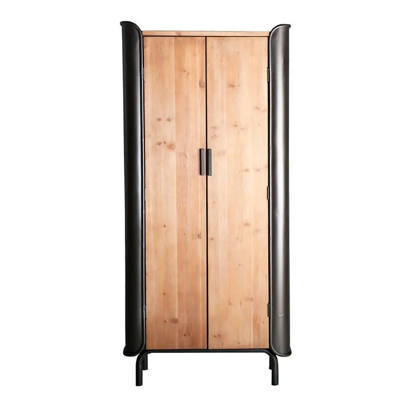 Armoire Briec en Bois de Sapin et Fer Naturel/Gris Foncé, 81 x 40 x 171 cm