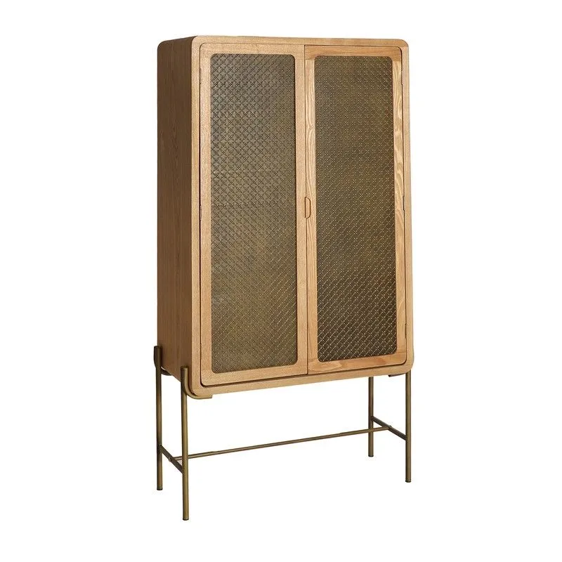 Armoire en bois de pin naturel et or antique, 85 x 40 x 161 cm | Névoy