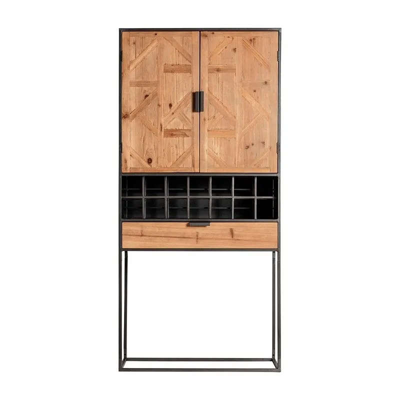 Armoire Longford en fer, bois de sapin et bois DM gris/naturel, 80 x 40 x 170 cm