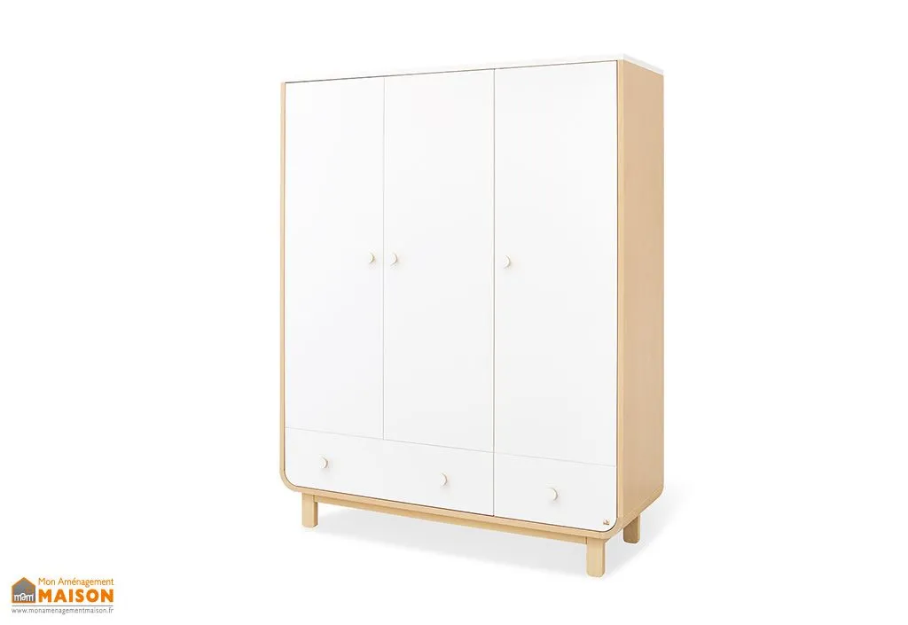 Armoire bois enfant Round 3 portes 2 tiroirs - 145 x 54 x 183 cm