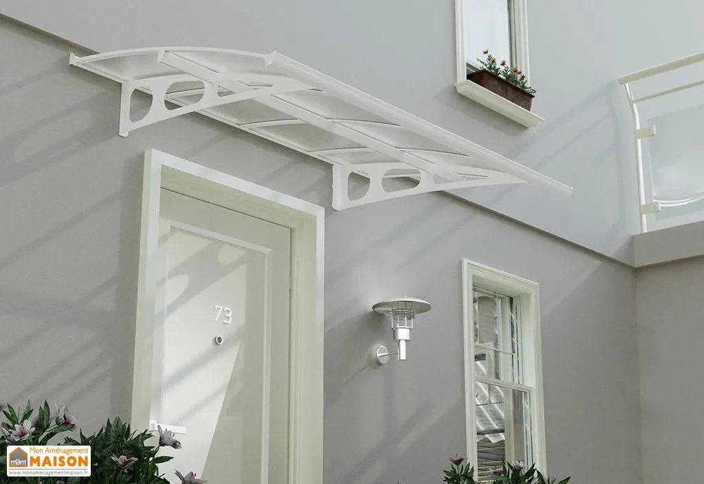 Auvent de porte aluminium et polycarbonate Bordeaux - 139 x 223 cm