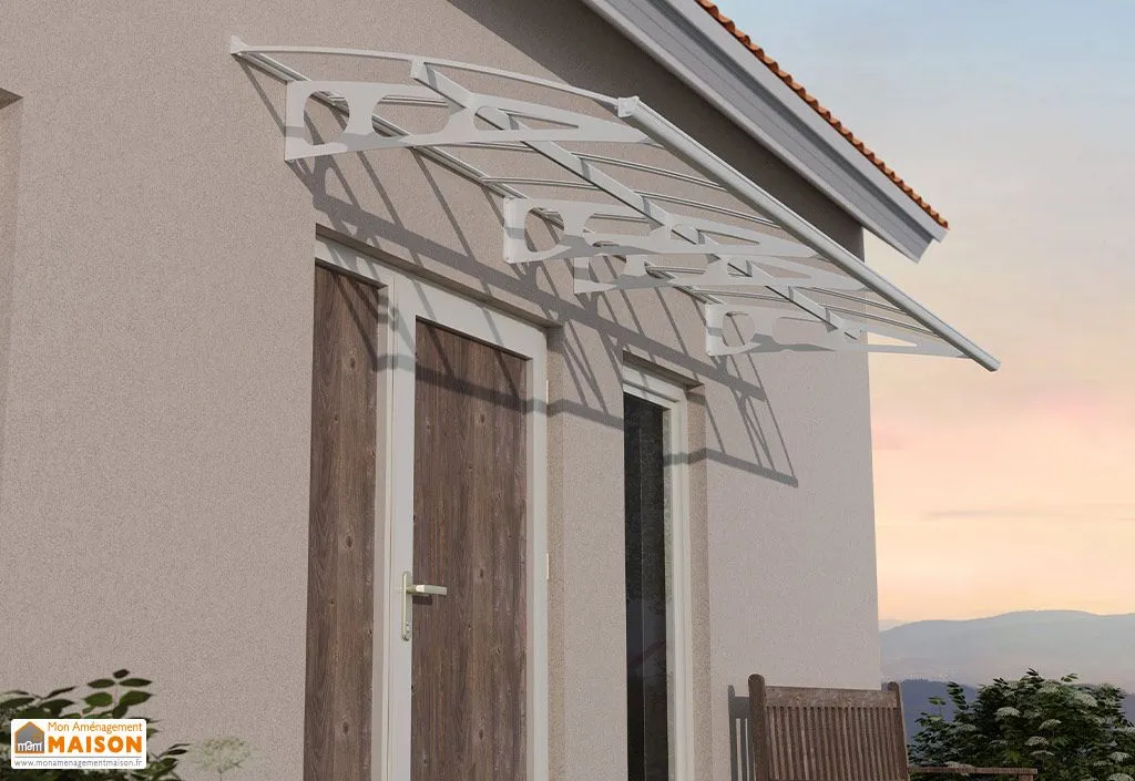 Auvent de porte en aluminium et acrylique - Bordeaux 447 x 139 cm blanc