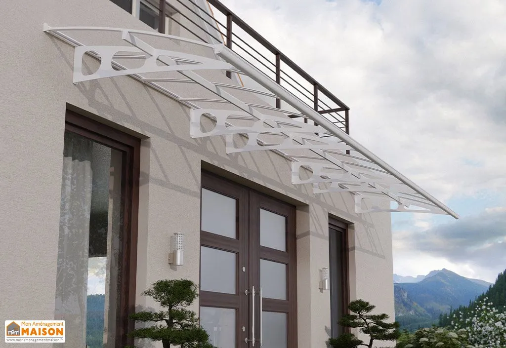 Auvent de porte en aluminium et acrylique - Bordeaux 670,5 x 139 cm blanc