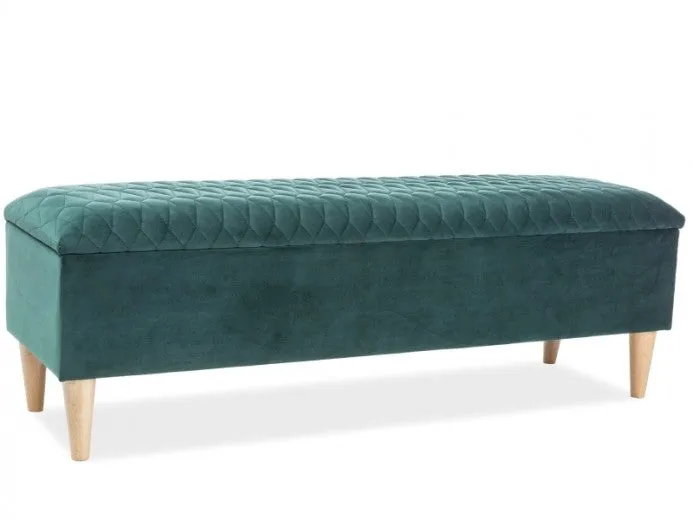 Banc rembourré avec tissu et espace de rangement Ariana Velvet, Vert, l129xA40xH45 cm