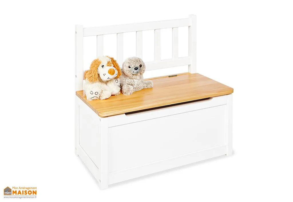 Banc Enfant Pinolino Coffre à Jouets en Bois Blanc et Naturel Fenna